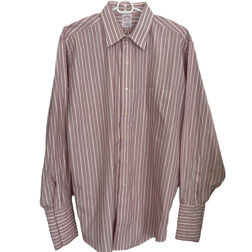 Brooks Brothers Traditional Fit Button Down Red/Blue‎ Striped Shirt Sz 16 1/2-34